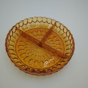 Fenton Glass Amber Thumbprint Relish or Candy Dish Vintage MCM Round 8.5 inch